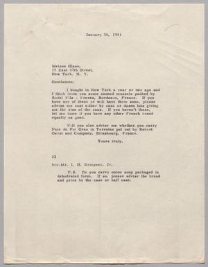 [Letter from Daniel W. Kempner to Maison Glass, January 30, 1951]