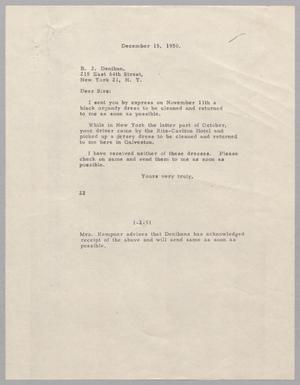 [Letter from Daniel W. Kempner to B. J. Denihan, December 15, 1950]