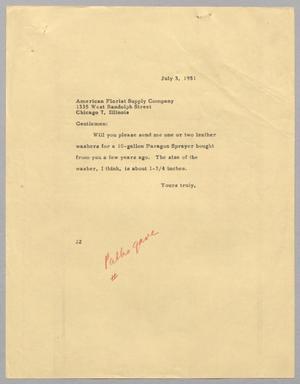 [Letter from Daniel W. Kempner to American Florist Supply Company, July 3, 1951]