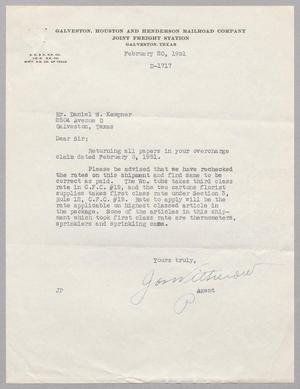 [Letter from Jas. Witherow to Daniel W. Kempner, February 20, 1951]