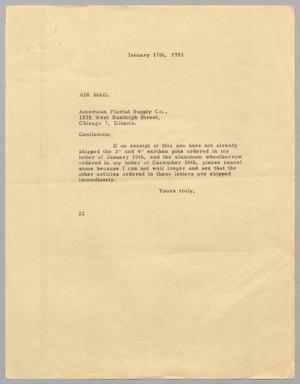 [Letter from Daniel W. Kempner to American Florist Supply Company, January 17, 1951]