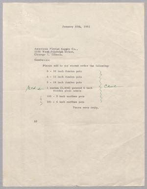 [Letter from Daniel W. Kempner to American Florist Supply Company, January 10, 1951]