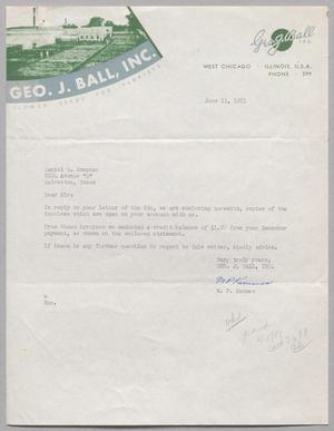 [Letter from George J. Ball, Incorporated to Daniel W. Kempner, June 11, 1951]