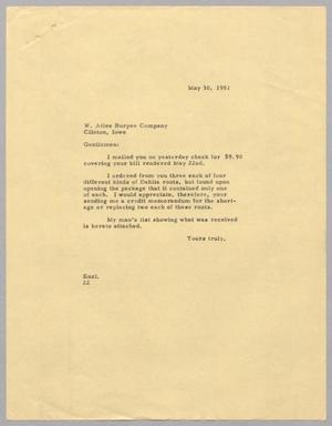 Primary view of object titled '[Letter from Daniel Webster Kempner to W. Atlee Burpee Company, May 30, 1951]'.