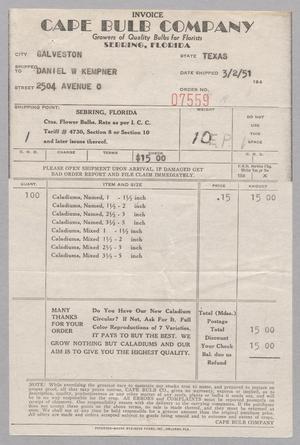 Primary view of object titled '[Invoice for Caladiums, March 1951]'.