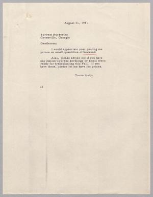 [Letter from Daniel W. Kempner to Forrest Nurseries, August 31, 1951]