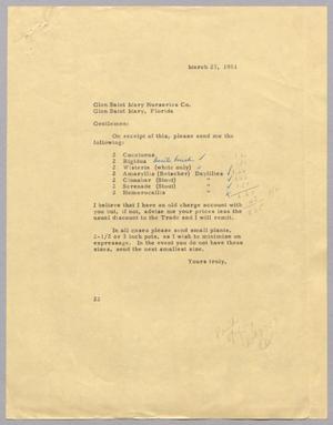 Primary view of object titled '[Letter from Daniel W. Kempner to Glen Saint Mary Nurseries Company, March 27, 1951]'.