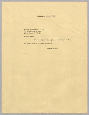 [Letter from Daniel W. Kempner to Peter Henderson & Company, February 23, 1951]