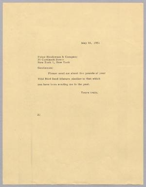 [Letter from Daniel W. Kempner to Peter Henderson & Company, May 30, 1951]