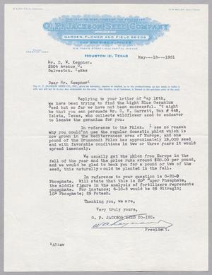 Primary view of object titled '[Letter from O. P. Jackson Seed Co., Inc. to D. W. Kempner, May 18, 1961]'.