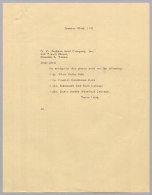 [Letter from Daniel W. Kempner to O. P. Jackson Seed Company, January 23, 1951]