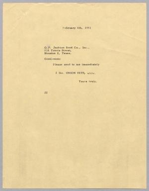 [Letter from Daniel W. Kempner to O. P. Jackson Seed Company Incorporated, February 6, 1951]