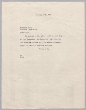 Primary view of object titled '[Letter from Daniel W. Kempner to Mosser Lee, January 10, 1951]'.