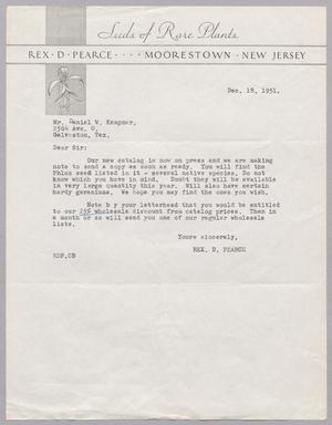 Primary view of object titled '[Letter from Rex D. Pearce to Daniel W. Kempner, December 18, 1951]'.