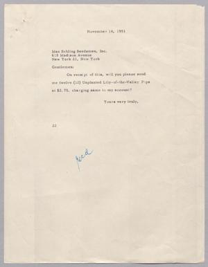 [Letter from Daniel Webster Kempner to Max Schling Seedsmen, Inc., November 14, 1951]