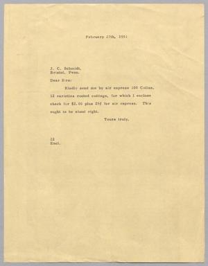 Primary view of object titled '[Letter from Daniel Webster Kempner to J. C. Schmidt, February 27, 1951]'.