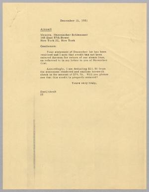 [Letter from Daniel W. Kempner to Hammacher Schlemmer, December 11, 1951]