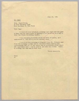 [Letter from Daniel W. Kempner to Inge Honig, June 22, 1951]