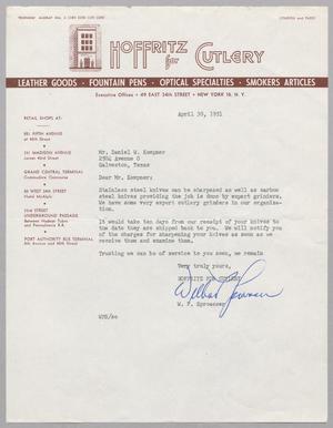 [Letter from Hoffritz Cutlery to Daniel W. Kempner, April 30, 1951]