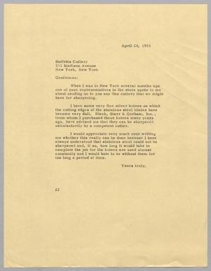 [Letter from Daniel W. Kempner to Hoffritz Cutlery, April 24, 1951]