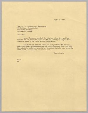 [Letter from D. W. Kempner to the Civic Music Association, April 4, 1951]