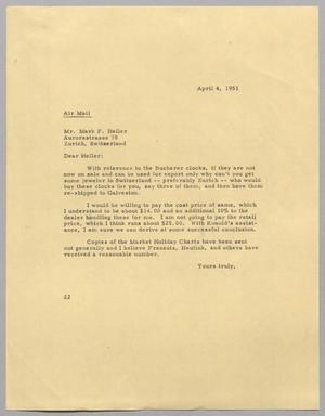 Primary view of object titled '[Letter from Daniel W. Kempner to Mark F. Heller, April 4, 1951]'.