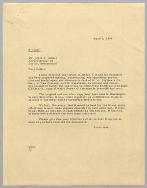 Primary view of object titled '[Letter from Daniel W. Kempner to Mark F. Heller, April 4, 1951]'.
