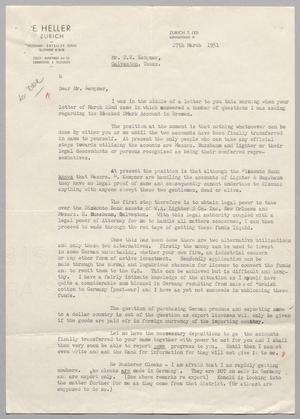 [Letter from Mark F. Heller to Daniel W. Kempner, March 27, 1951]