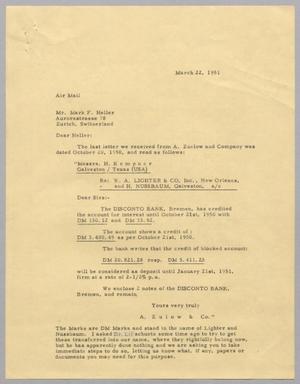 [Letter from Daniel W. Kempner to Mark F. Heller, March 22, 1951]