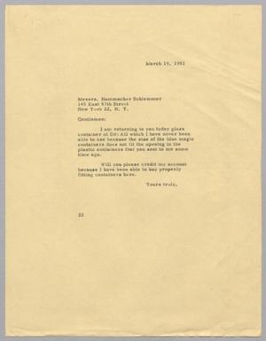 [Letter from Daniel W. Kempner to Hammacher Schlemmer, March 19, 1951