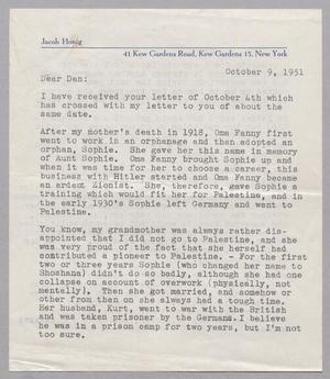 [Letter from Inge Honig to D. W. Kempner, October 9, 1951]