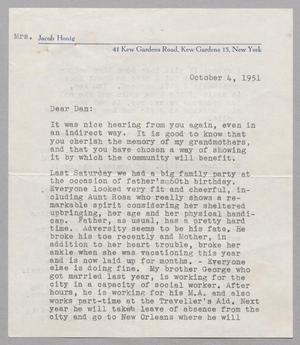 [Letter from Inge Honig to D. W. Kempner, October 4, 1951]