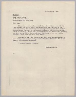 Primary view of object titled '[Letter from Daniel W. Kempner to Inge Honig, November 5, 1951]'.