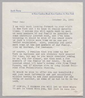 [Letter from Inge Honig to Daniel W. Kempner, October 16, 1951]