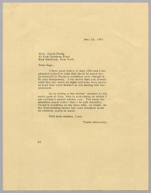 [Letter from Daniel W. Kempner to Jacob Hoing, May 22, 1951]