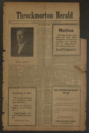 Primary view of object titled 'Throckmorton Herald (Throckmorton, Tex.), Vol. 1, No. [15], Ed. 1 Friday, December 3, 1920'.