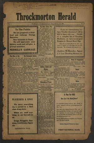 Primary view of object titled 'Throckmorton Herald (Throckmorton, Tex.), Vol. 1, No. 27, Ed. 1 Friday, February 25, 1921'.