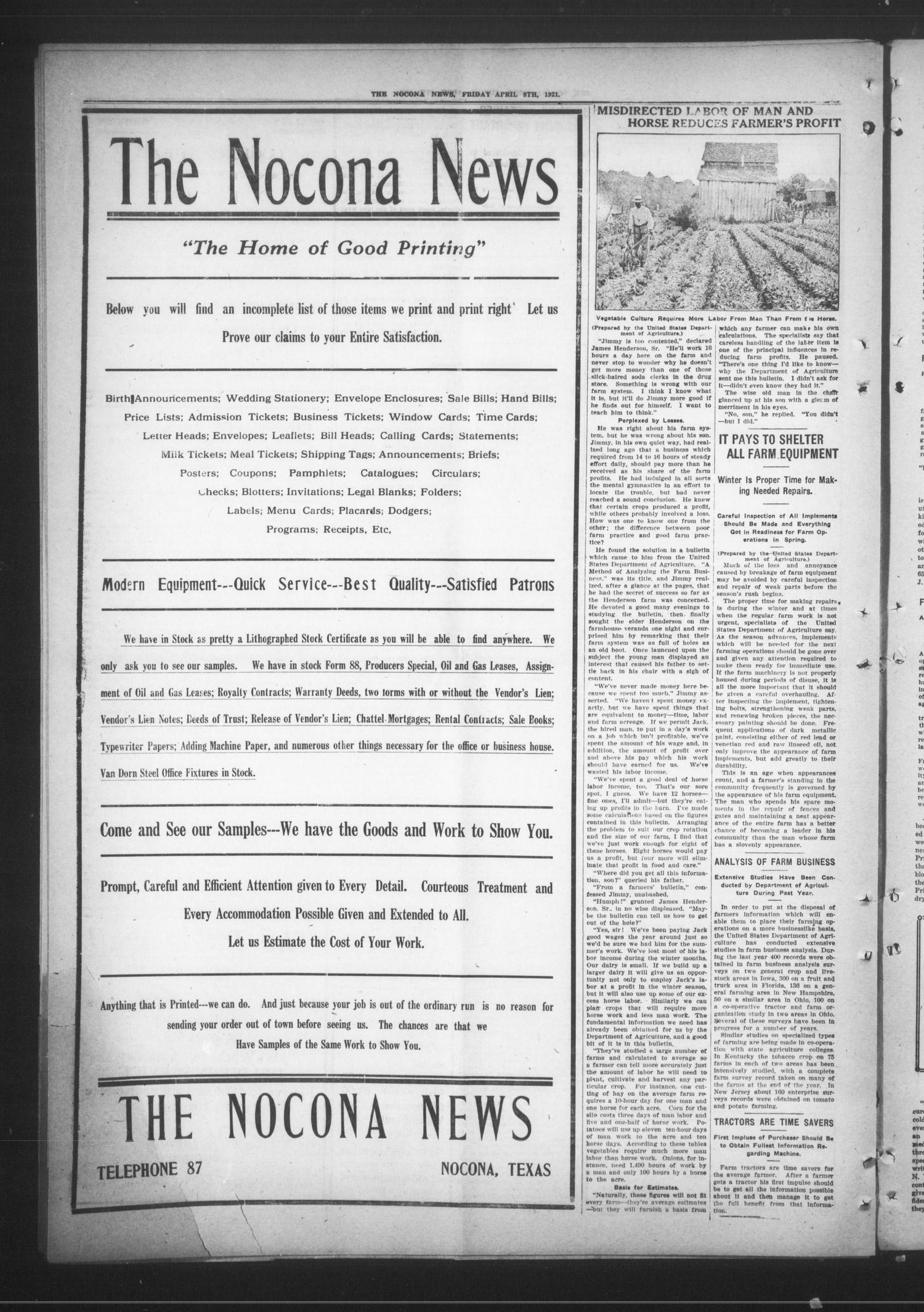 The Nocona News. (Nocona, Tex.), Vol. 16, No. 44, Ed. 1 Friday, April 8, 1921
                                                
                                                    [Sequence #]: 6 of 8
                                                