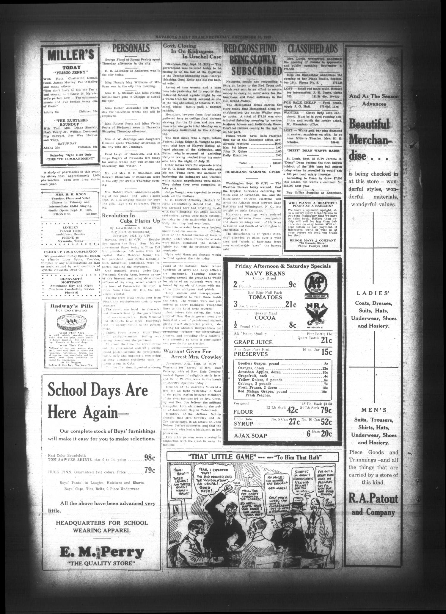 Navasota Daily Examiner (Navasota, Tex.), Vol. 35, No. 185, Ed. 1 Friday, September 15, 1933
                                                
                                                    [Sequence #]: 4 of 4
                                                