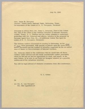 [Letter from Ray I. Mehan to Jeane B. Kempner, July 13, 1960]