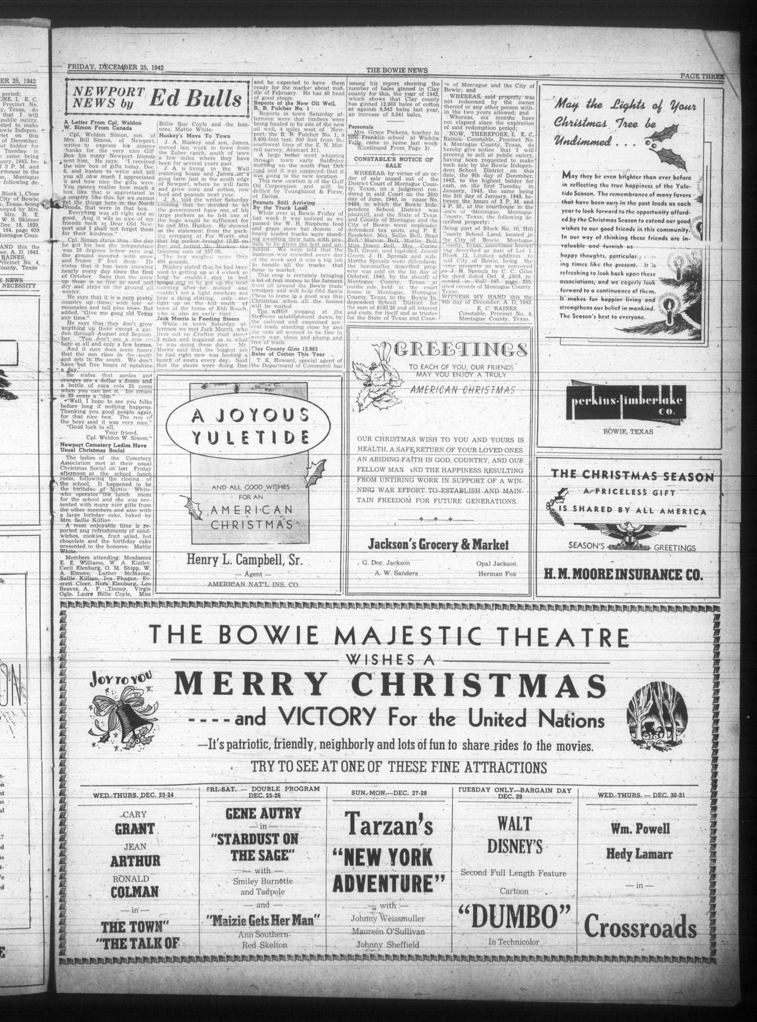 The Bowie News (Bowie, Tex.), Vol. 21, No. 43, Ed. 1 Friday, December 25, 1942
                                                
                                                    [Sequence #]: 3 of 8
                                                