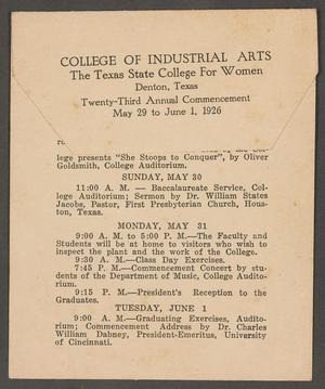 Primary view of object titled '[Program: Texas College of Industrial Arts Commencement, 1926]'.