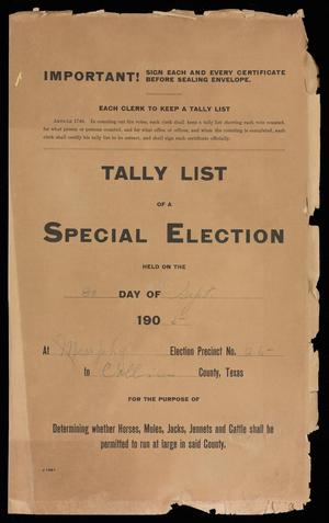 [Special Election, Election Precinct No. 25, Collin County, Texas, September 30, 1905: Tally List]