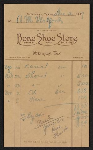 Primary view of object titled '[Invoice for Bone Shoe Store, September 10, 1929-December 2, 1929]'.