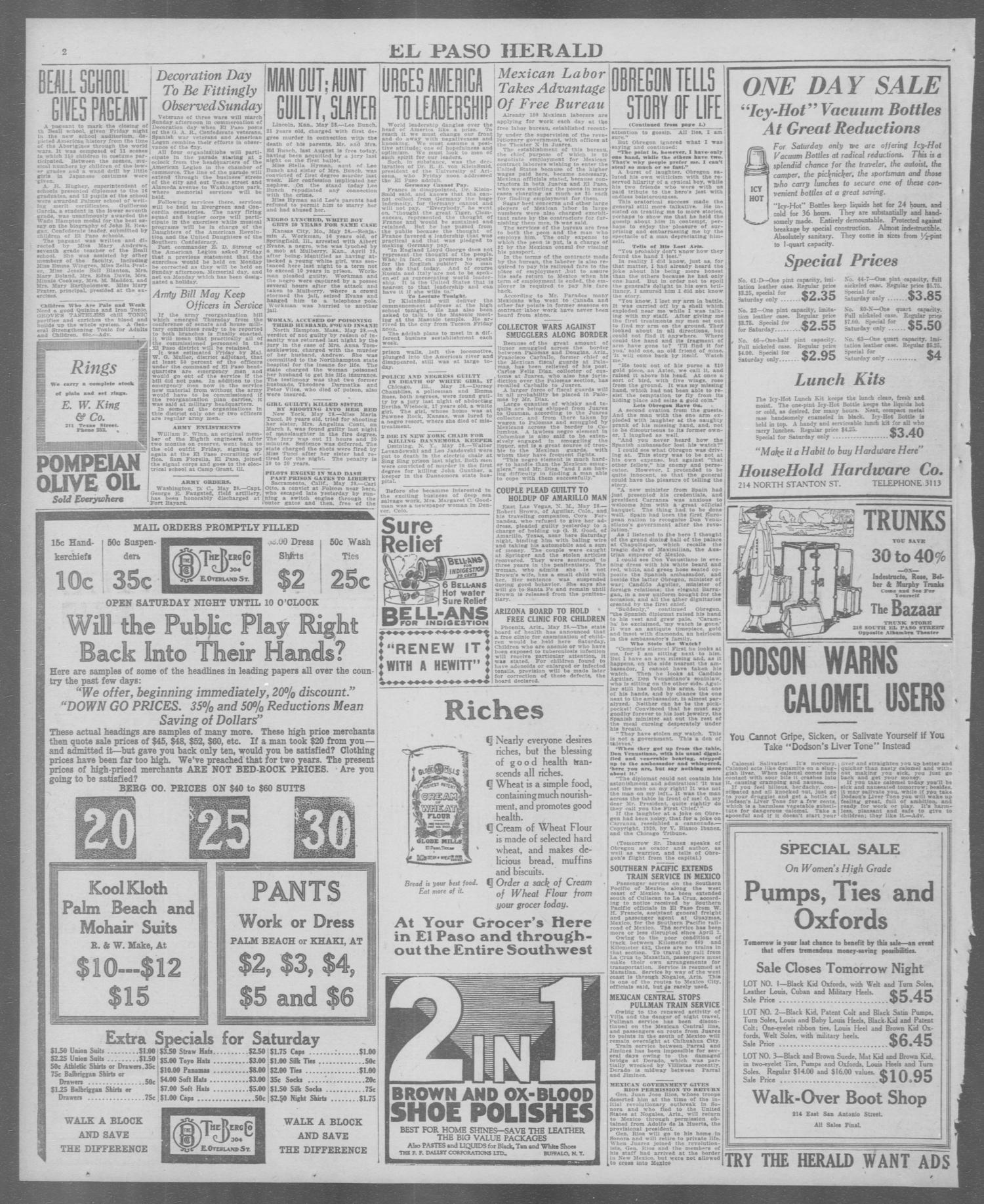 El Paso Herald (El Paso, Tex.), Ed. 1, Friday, May 28, 1920
                                                
                                                    [Sequence #]: 2 of 16
                                                