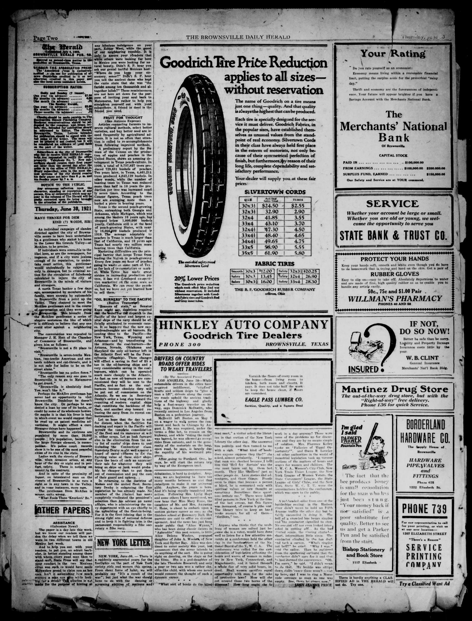 The Brownsville Herald (Brownsville, Tex.), Vol. 27, No. 362-B, Ed. 1 Thursday, June 30, 1921
                                                
                                                    [Sequence #]: 2 of 4
                                                