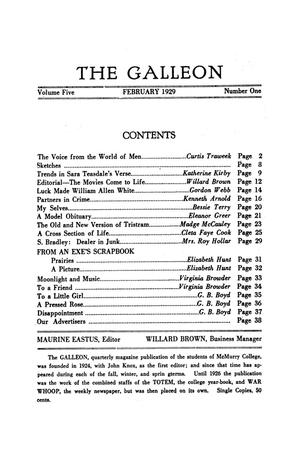 Primary view of object titled 'The Galleon, Volume 5, Number 1, February 1929'.
