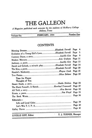 Primary view of object titled 'The Galleon, Volume 6, Number 1, February 1930'.