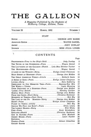Primary view of object titled 'The Galleon, Volume 28, Number 1, March 1952'.
