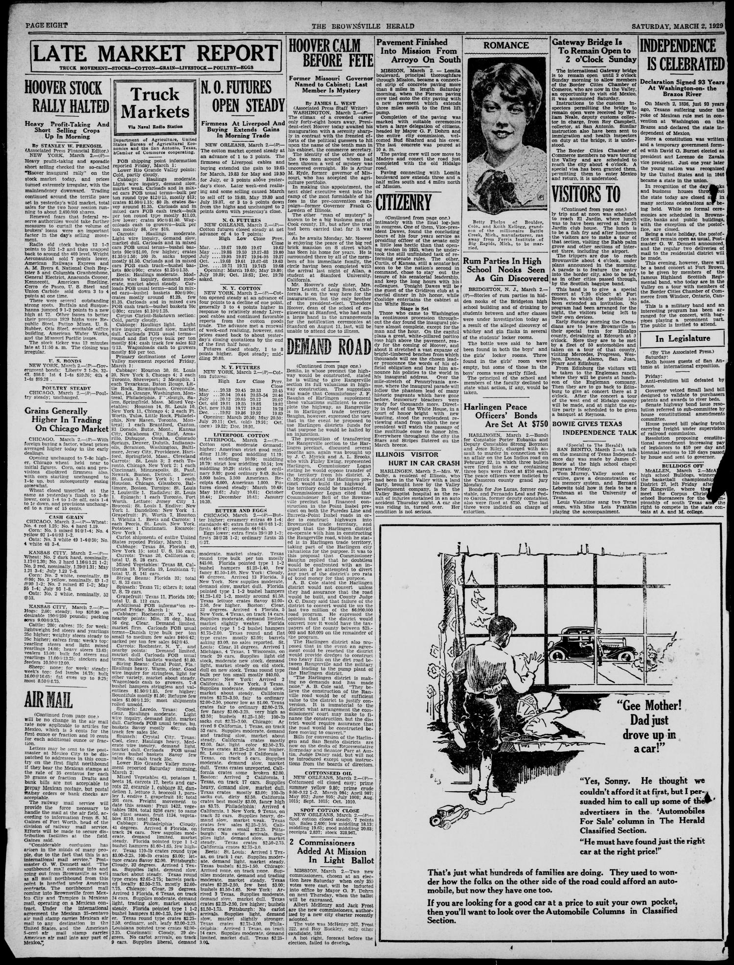 The Brownsville Herald (Brownsville, Tex.), Vol. 37, No. 241, Ed. 1 Saturday, March 2, 1929
                                                
                                                    [Sequence #]: 8 of 8
                                                